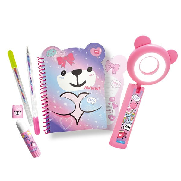 BLOCK NOTES CON ACCESSORI COORDINATI E LAMPADA PORTATILE