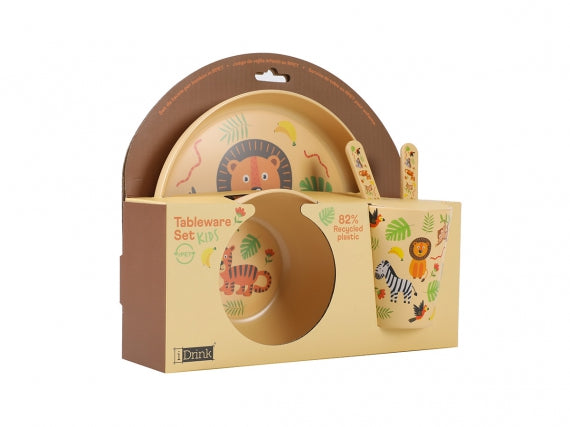 Set in RPET Kids con Bicchiere, Ciotola, Piattino e Posate - iTOTAL