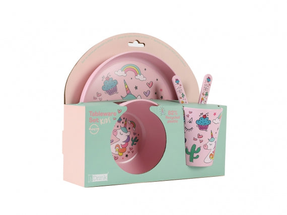 Set in RPET Kids con Bicchiere, Ciotola, Piattino e Posate - iTOTAL
